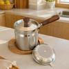 Stainless Steel Frying Pot Uncoated with Wooden-Look Handle Stovetop