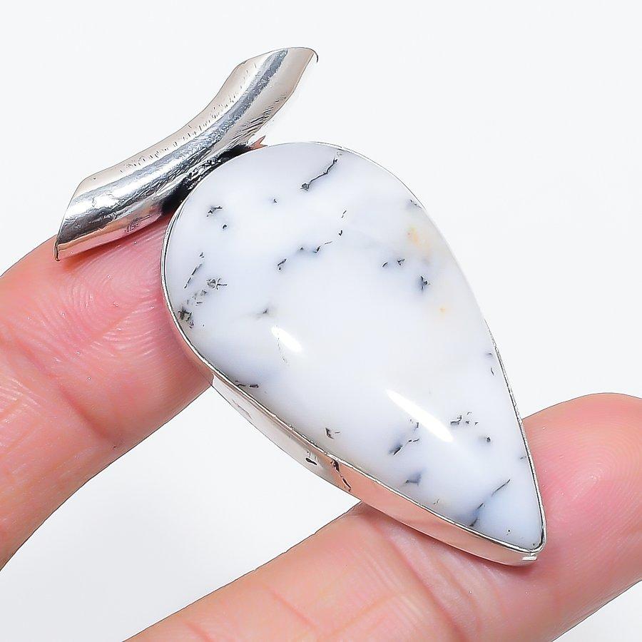 Natural Dendrite Opal Gemstone 925 Sterling Silver Jewelry Pendant 1.97" e6H54