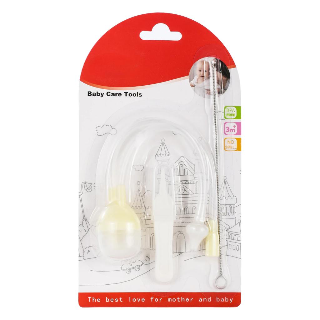 3Pcs Silicone Baby Nose Cleaner with Tweezer & Brush Set Anti-backwash Child Nasal Aspirator Ear Nose Clean Tweezer Clean Brush