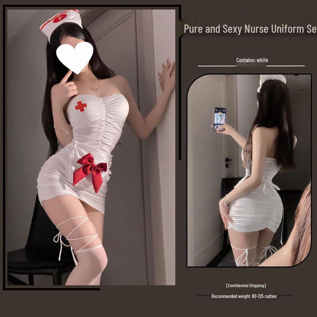 Temptation Nurse Role Play Lingerie Set with Bodycon Skirt and Padding