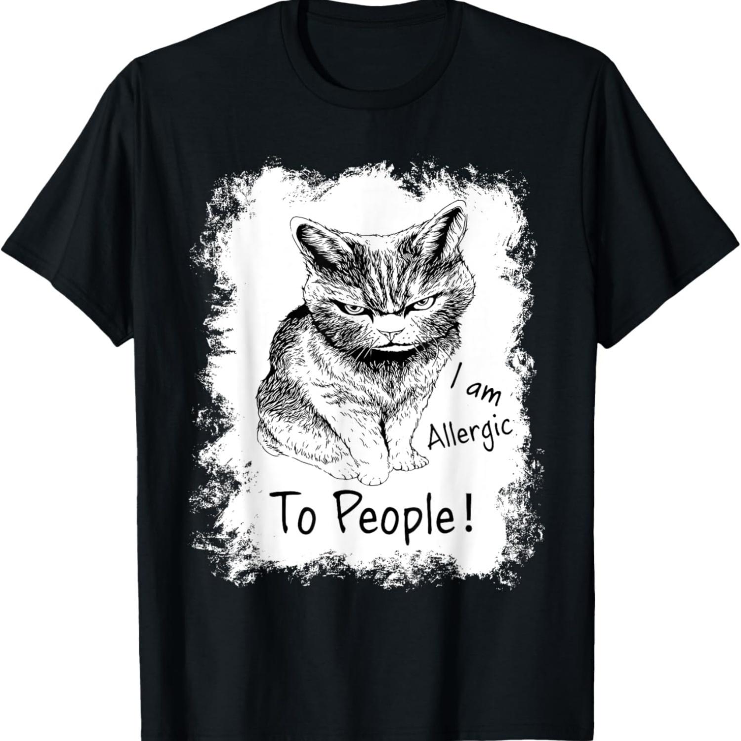 I Am Allergic To People Funny Cute Cat Meme T-Shirt for Men Women S чёрный
