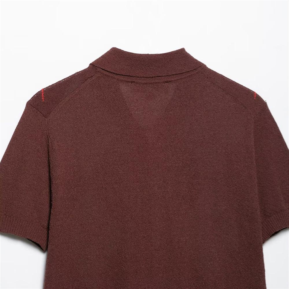 Polo tricoté à motif losanges ajusté pour femme Printemps/Été 2025