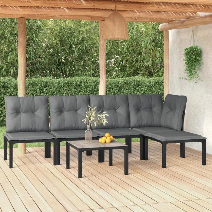 VidaXL Salon de Jardin 6 pcs, Ensemble de Meubles de Terrasse, Mobilier d'Extérieur, Chaise de Patio, Moderne, Noir et Gris 3187746