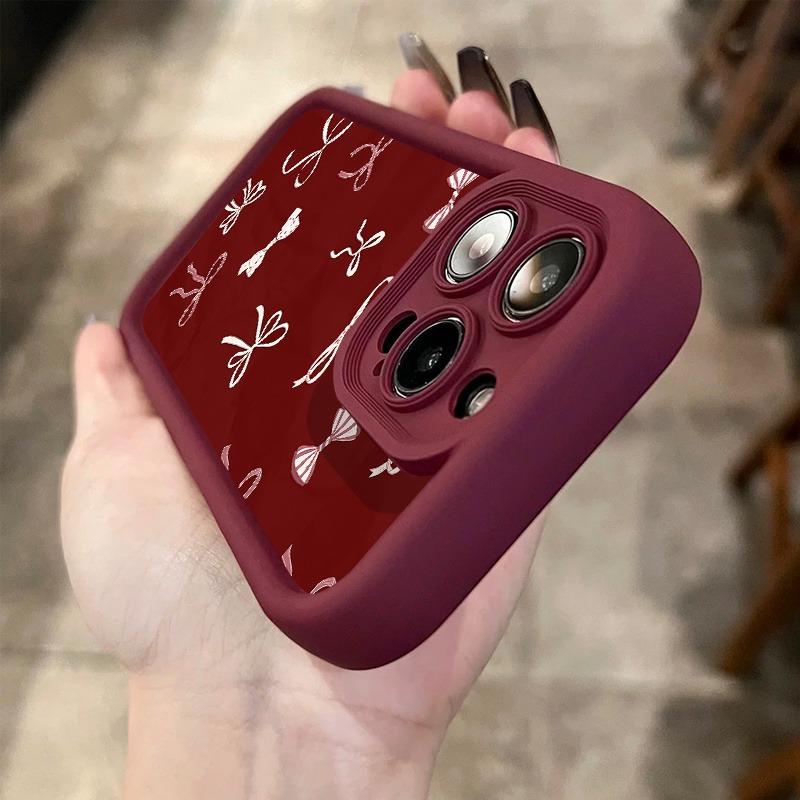 Wine Red with White Bow Fashion Pattern Phone Case For iPhone 17 Pro Max 16 15 14 13 12 11 XS Max X XR 7 8 Plus 16E 17 Air Cover