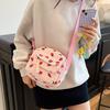 Corduroy Cloth Korean Small Bag Women's 2025 New Fashion Strawberry Printed Mobile Phone Bag Ins Casual Messenger Bag