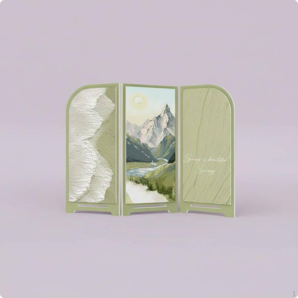 Folding Landscape Screen Fresh Style Desktop Decorative AsianInfluenced Design Triptych
