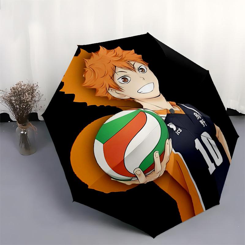 Haikyuu! Automatisches Öffnen und Schließen, 8-Rippen-Struktur, Tragbarer Regenschirm, Geeignet für Männer und Frauen bei jedem Wetter, Perfektes Geschenk für Feiertage