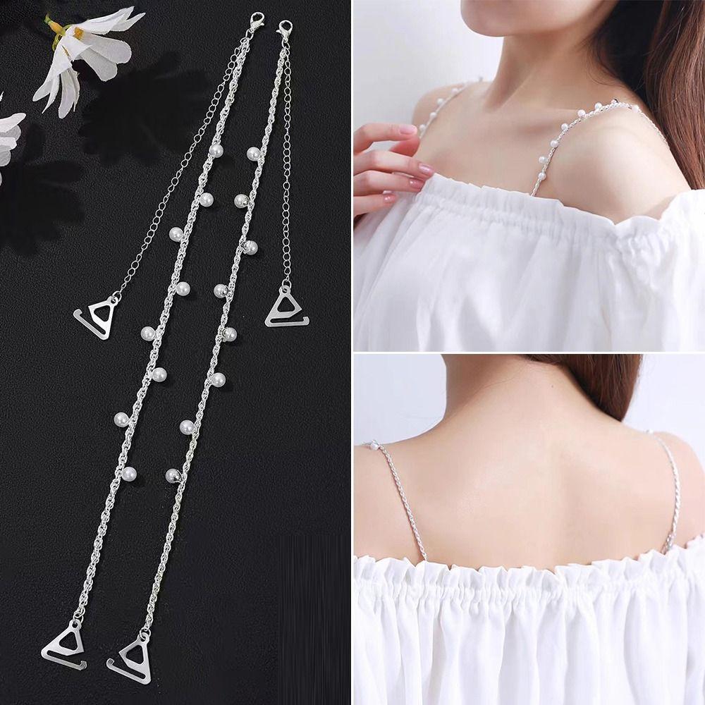 Non-Slip Pearl Bra Straps Sexy Off-the-shoulder Removable Underwear Shoulder Strap Adjustable Decorative Bra Shoulder Belts Tops