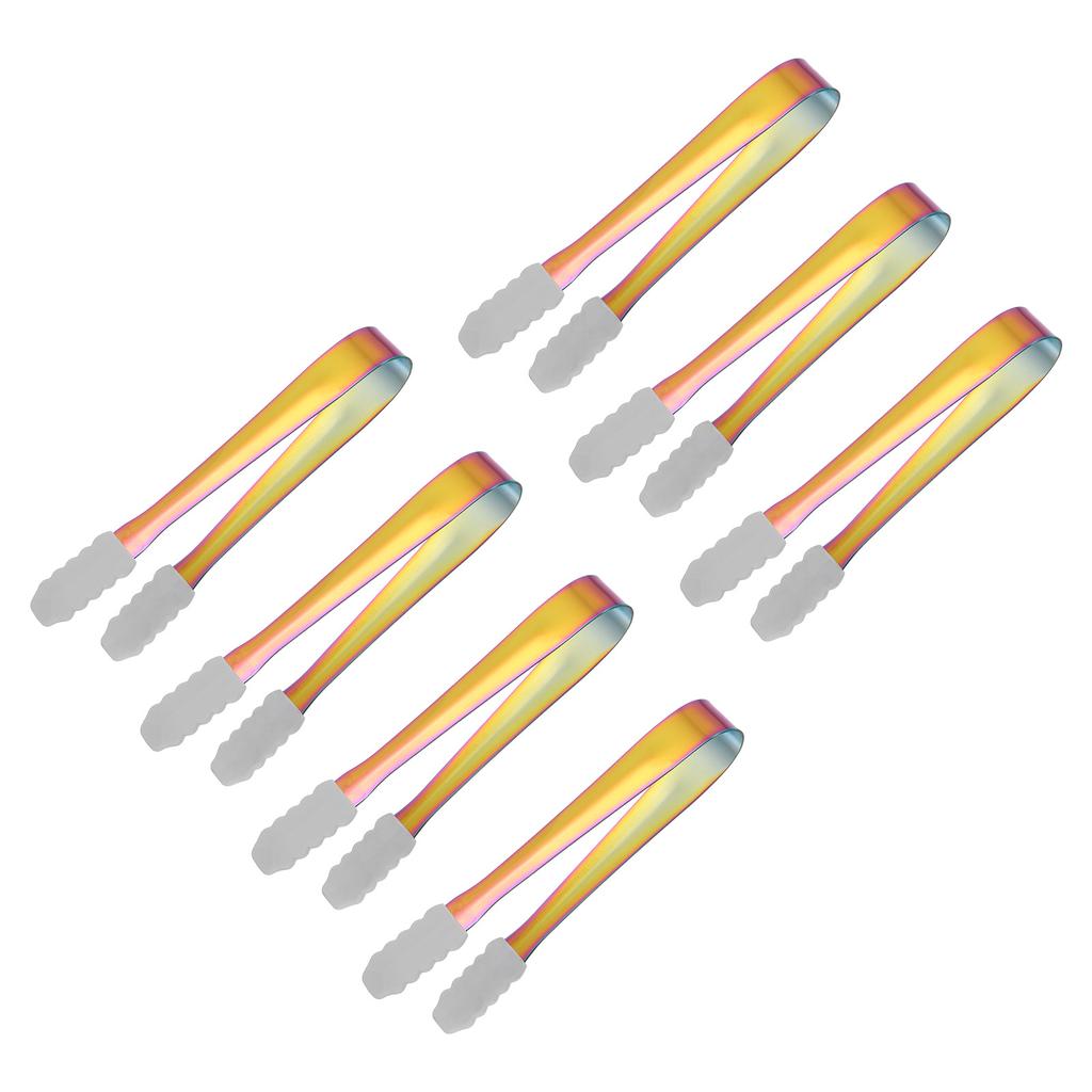 7pcs Silicone BBQ Grilling Tongs Stainless Steel Ice Tongs Tiny Tongs for Appetizers Sugar Desserts Bar Cafe Gold 5.3Inch