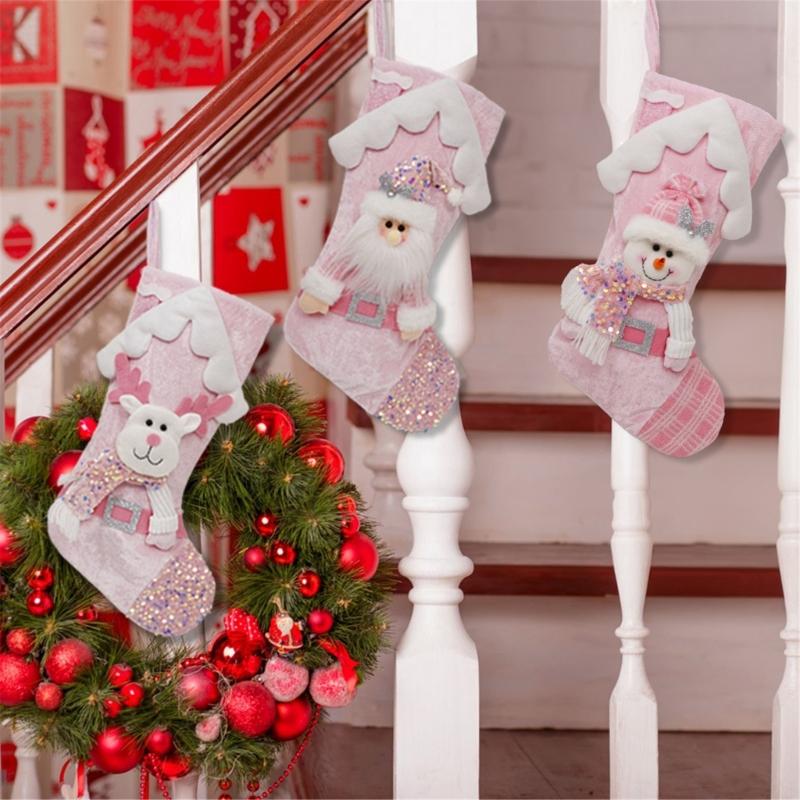 Christmas Stocking Present Bag Hanging Ornament Colorful Sequins Gift Bag Holiday Decoration for Fireplaces and Tree