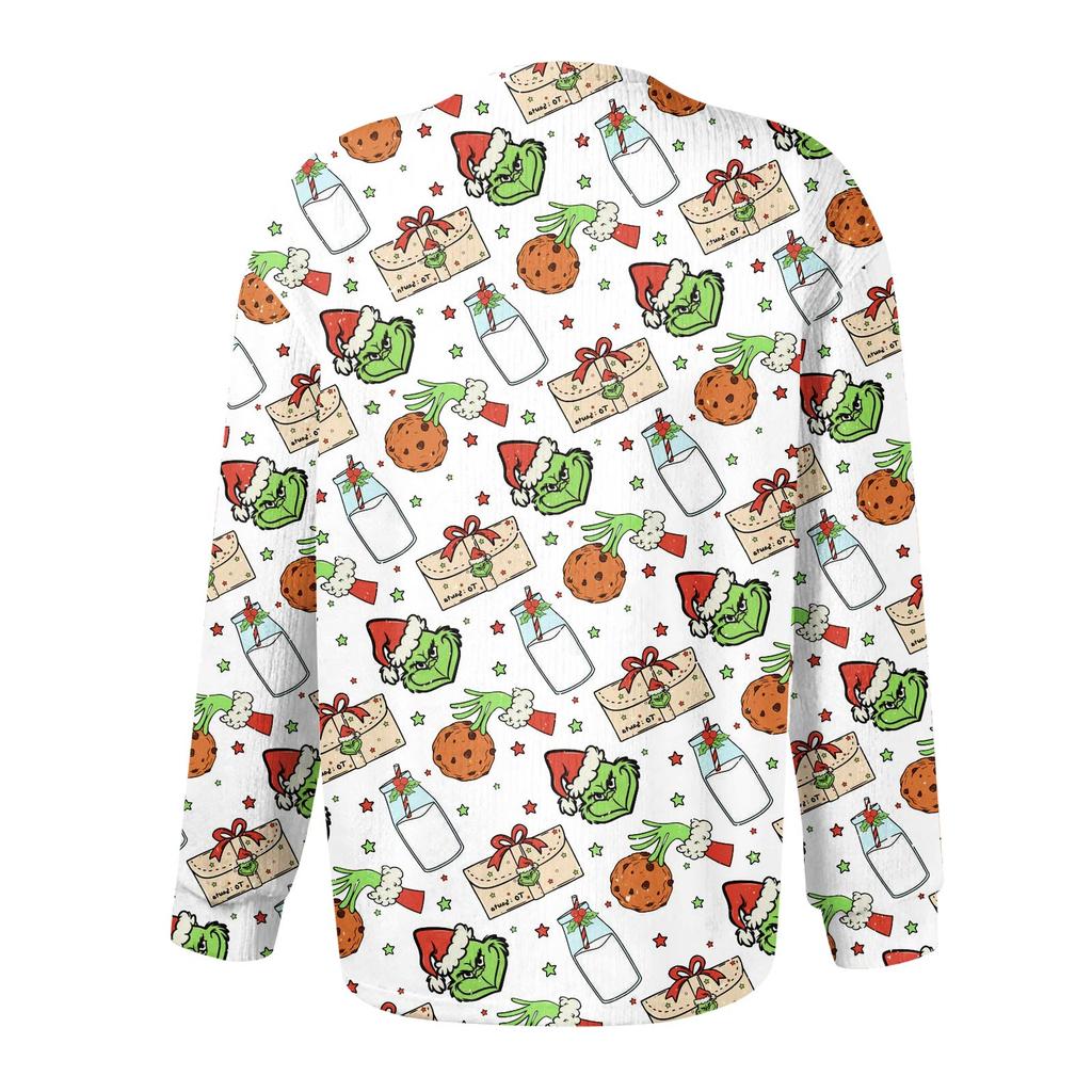 Women's Fashion Christmas Printed Long Sleeve Knitted Cardigan Button Down Jacket