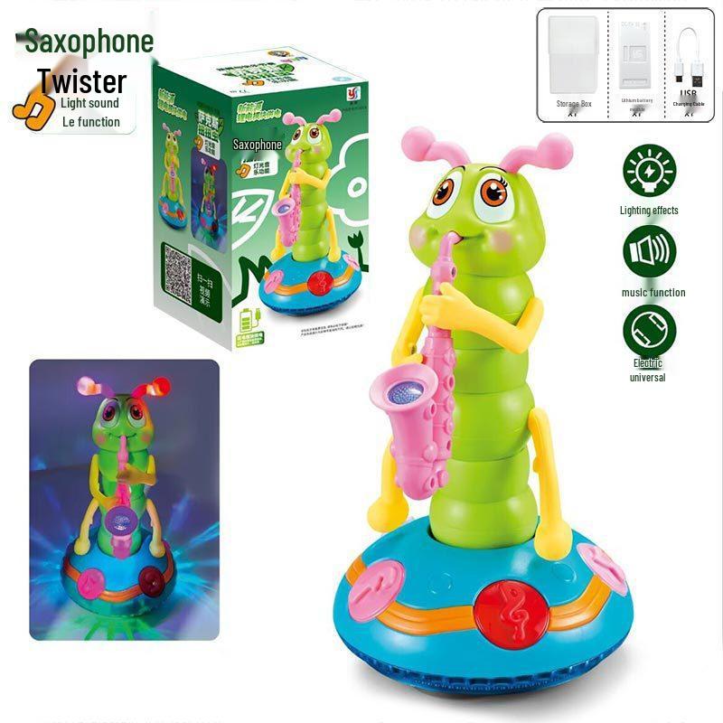 Rechargeable Dancing Saxophone Worm Toy with Lights & Music, Automatic Obstacle Avoidance, Universal Children s Electric Toy Upgraded with Rechargeable Module