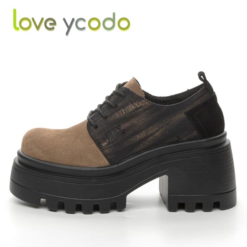 Love Ycodo Women's Fashion Casual Leather Shoes Super Thick Sole Waterproof Table Simple Comfortable Spring Summer Autumn Girl Fashion Casual Shoes