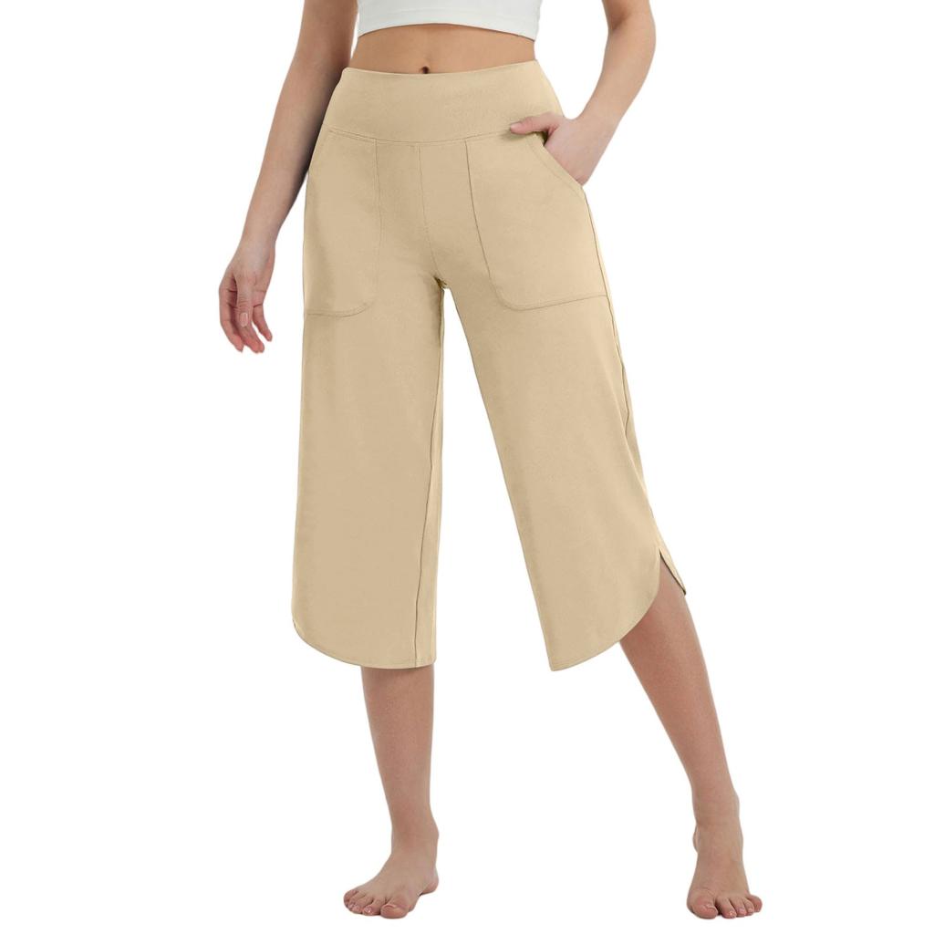 Women's Pants With Pockets Capris Pants For Women Yoga Leggings  Loose High Waist Crop Workout Pants Summer