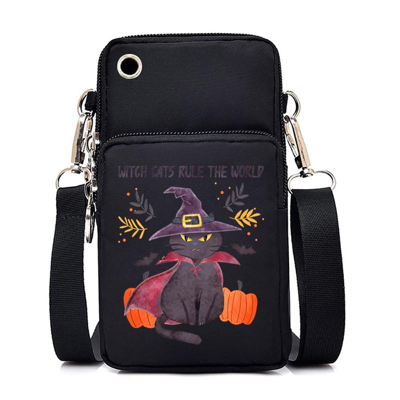 Ženy Mini taška na mobil Kreslená dýně Cat Crossbody Kabelky Halloween Muži Tote Peněženka Peněženka Taška přes rameno Kabelky pro teenagery