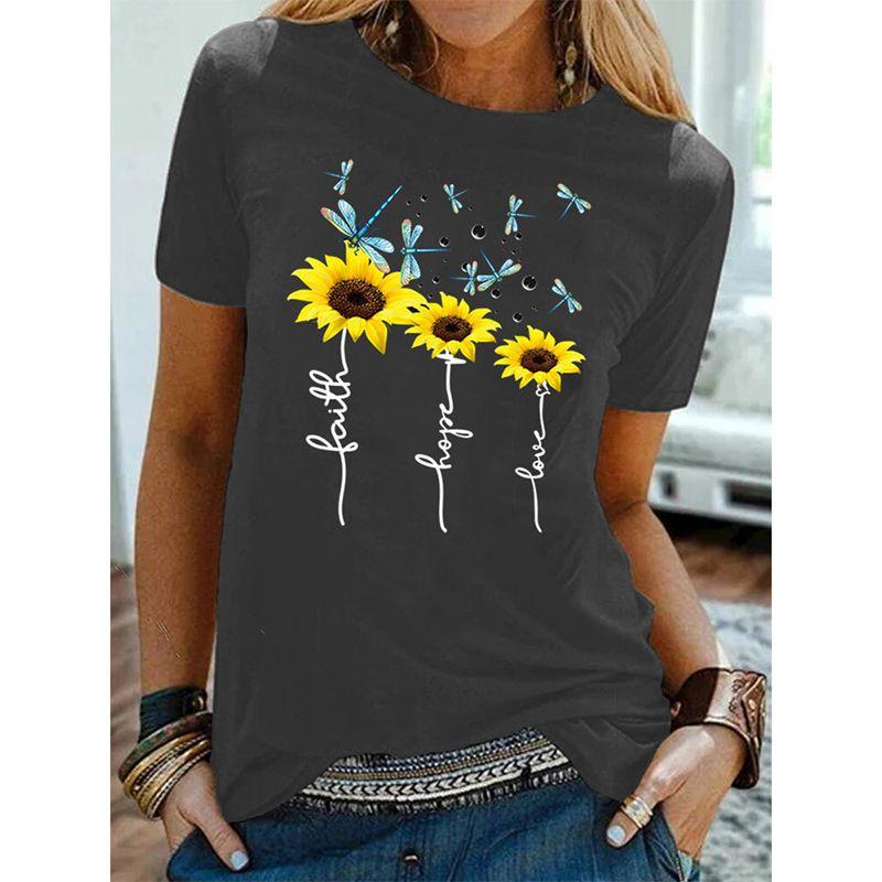 

Женская базовая футболка с цветочным принтом Ромашка , летняя повседневная, с коротким рукавом, топы, блузка XL серый