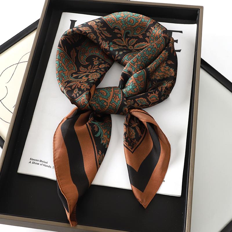 70*70CM Fashion Silk Square Scarf Women Satin Shawl Wrap Hijab Female Hair Band Luxury Ladies Print Design Headband Scarves