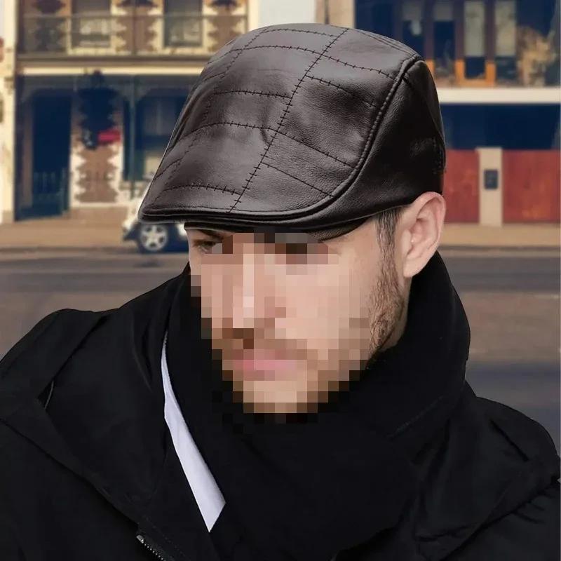 Men PU Leather Beret Higher Quality 2025 Autumn Winter Visor Flat Cap Warm Hat Berets Vintage England Newsboy Caps