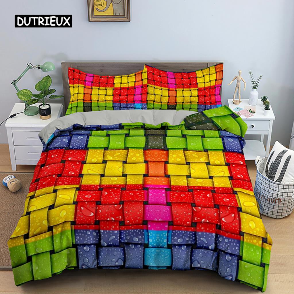 Geometric Printed Bedding Set Microfiber Colorful Lines Duvet Cover with Zipper Closure Queen King Size Quilt Cover Home Textile