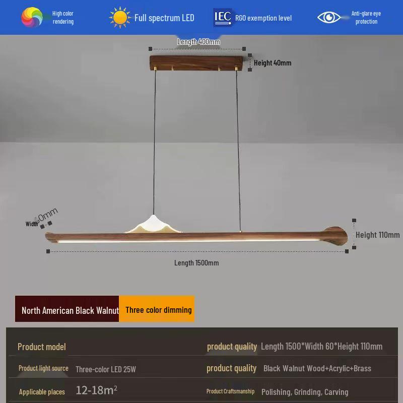 Zen Designer Tea Room Chandelier with Black Walnut and Copper