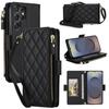 Crossbody Diamond 9 Card Slots Zipper Bag Vegan Leather Phone Case