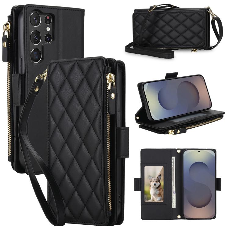 Crossbody Diamond 9 Card Slots Zipper Bag Vegan Leather Phone Case