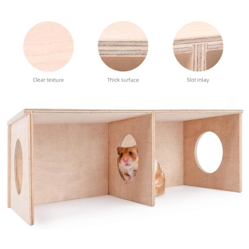Durable Wood Hamster Nest House Natural Nontoxic Wood Cabin and Castles Small Animal Play-ground Chew Toy Hamster Cage