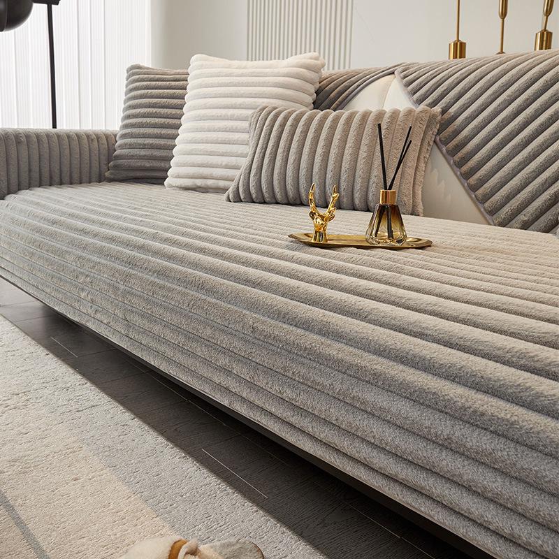 2025 Luxury Winter Sofa Cushion: Thick Rabbit Fur Plush, Non-Slip, Ideal for Solid Wood and Leather