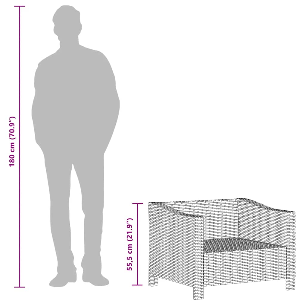 Garden Armchair with Cushions Grey Poly Rattan