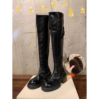 Anti-slip Shoes, Round-toed, Versatile, Thick-heeled, Back-zipped Over-the-knee Boots for Women