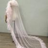Women Multi Layer Ruffle Tulle Cape Long Train Sheer Mesh Cloak Detachable Pearl Strap Bridal Wedding Cover UpEvening dress Dance party attire