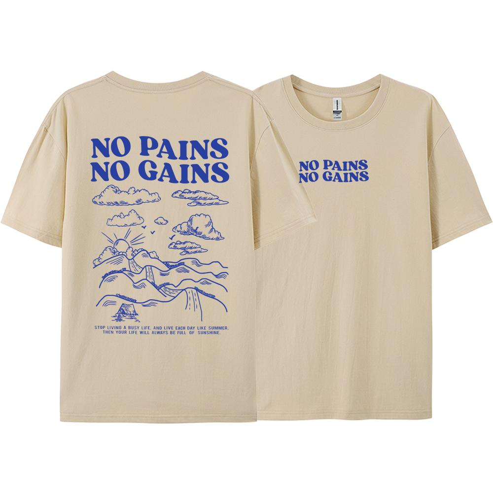 No Pains No Gains Positive Energy Letter Men Tshirt Fashion Cotton Tee Clothes High Quality Breathable Tshirt Summer Loose Tops