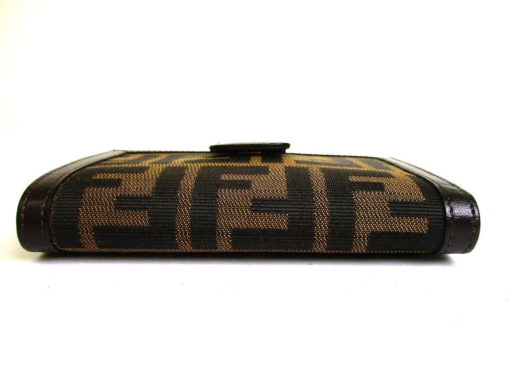 Authentic FENDI Zucca Khaki Canvas Brown Leather Bifold Wallet Compact Wallet #b174  Open box