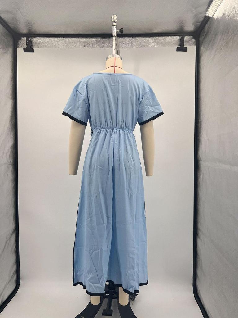 European & American V-neck Ruffle Big Swing Summer Dress - Women's Short Sleeve