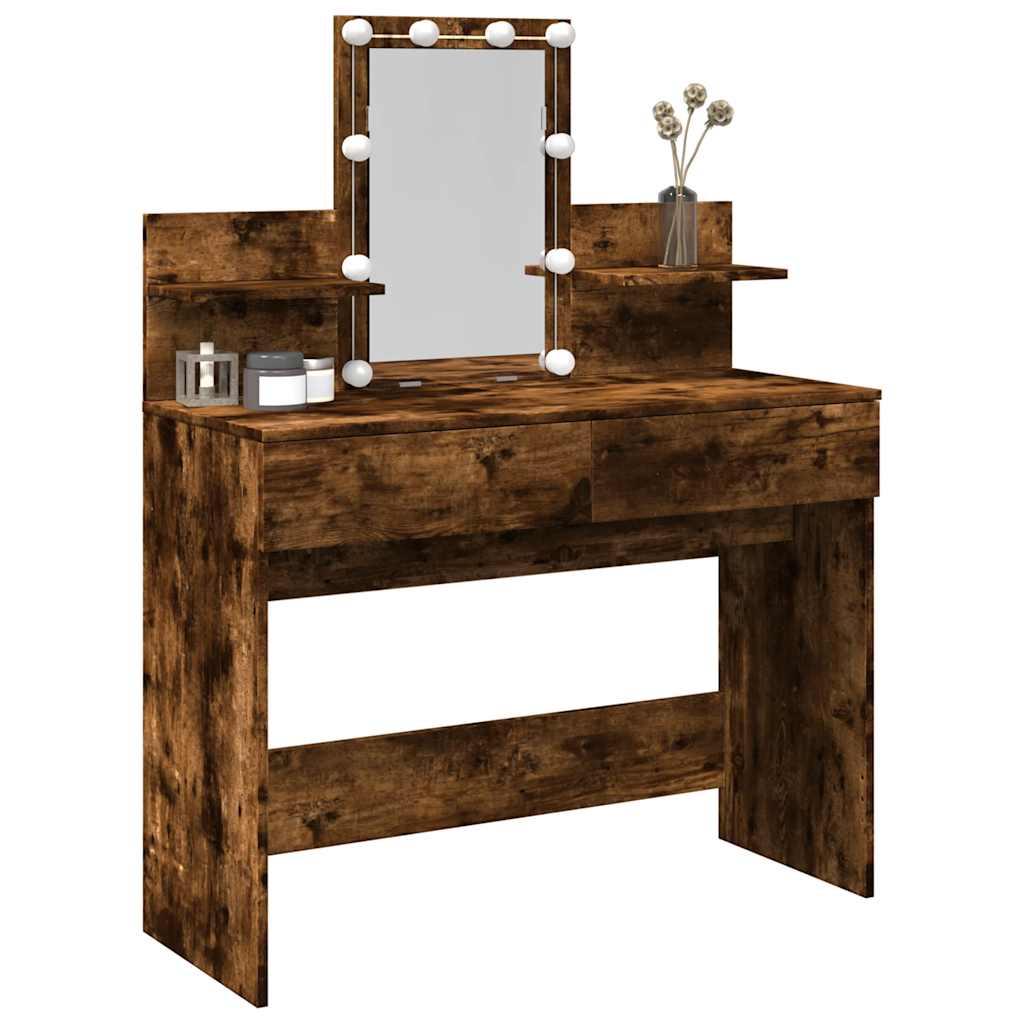 Vidaxl Dressing Table With LED Lighting, Smoked Oak, 100X40X130 Cm