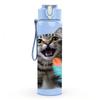 1PC Playful Cat With Feather Toy Print 750ml Color Plastic Sports Water Bottle Leakproof Flip Straw Lid Suitable for Sports Office Home Use