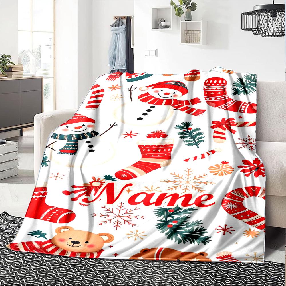 Custom Name Christmas Theme Printed Blanket - Perfect for Couch, Bed, Travel & Outdoor Use | Machine Washable, Cozy & Durable.