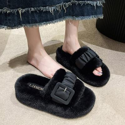 Fashion 2024 Women's Autumn and Winter New Thick Sole Plush Slippers Wearing Fairy Style Plush Cotton Shoes Outside Women's Shoes