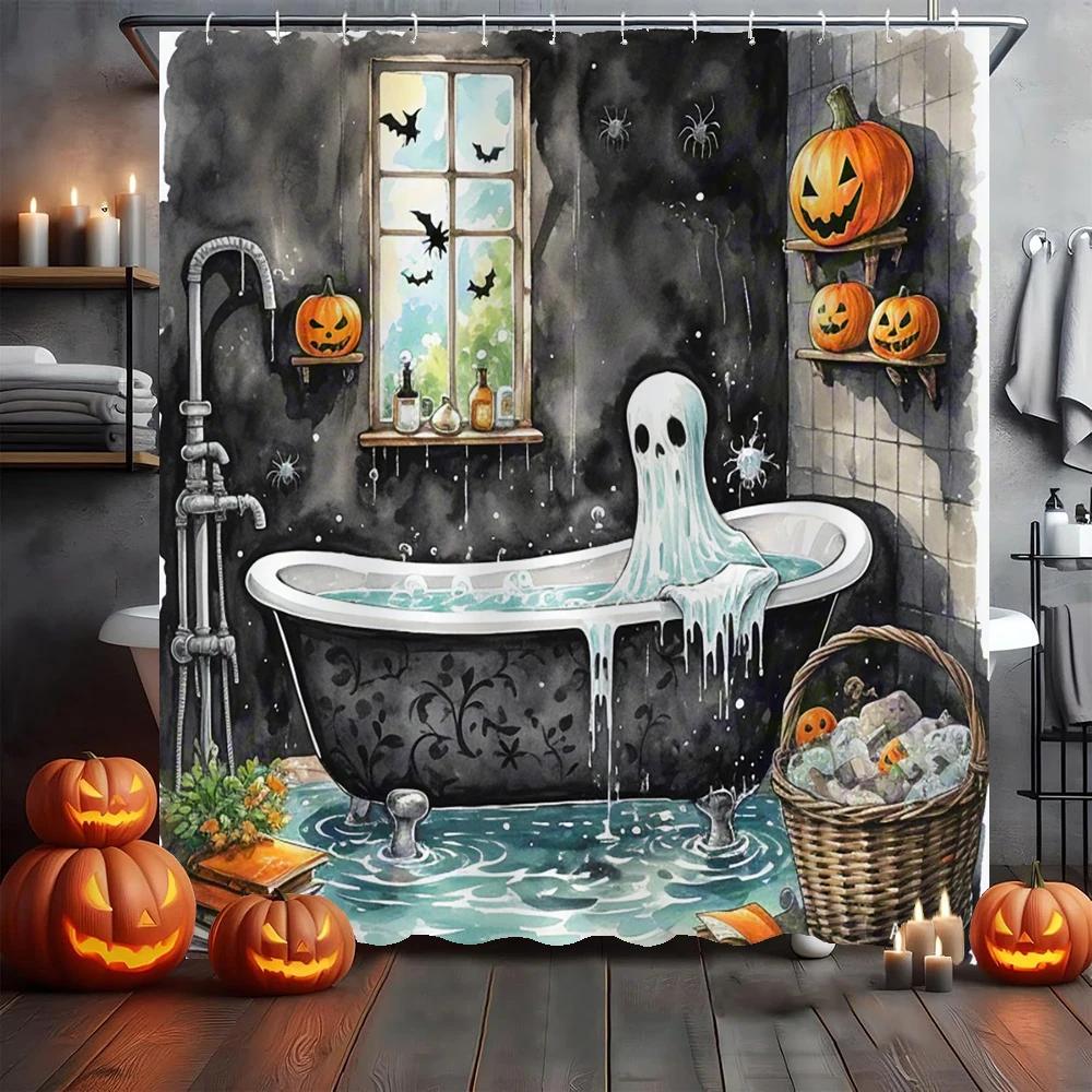 Lustiger Halloween-Duschvorhang Wasserdichter Badezimmer-Vorhang Schrecklicher Verrückter Skelett, Geist, Dunkler Stil Heim-Dekorationsvorhang