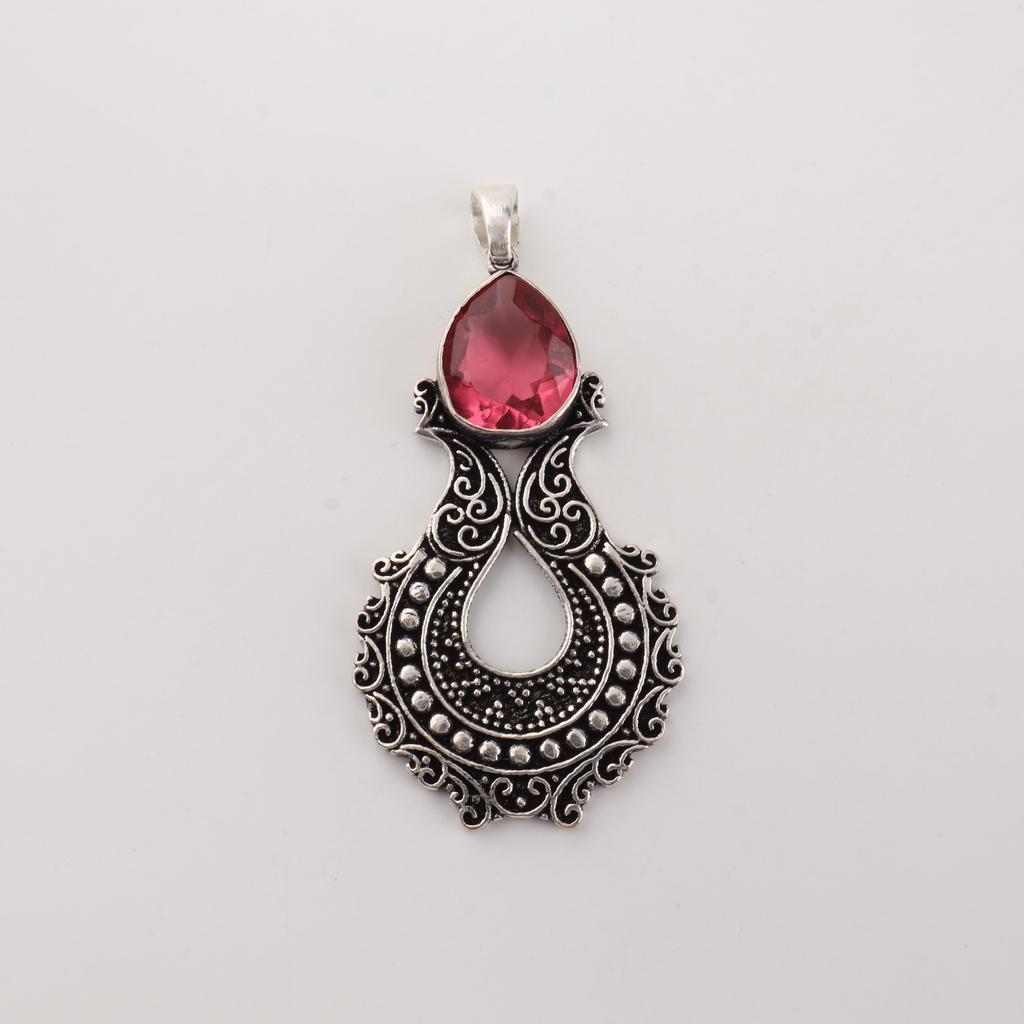 Pink Tourmaline Gemstone Designer Silver Pendant 1.8" Women Jewelry For Women CP-45-4