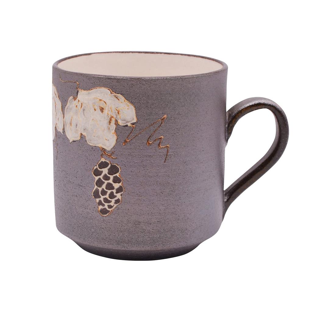 Maeken Kyo-yaki, Kiyomizu-yaki, Seiho-gama Mug, 200ml, Grape Design, Made in Japan, Brown, 256715