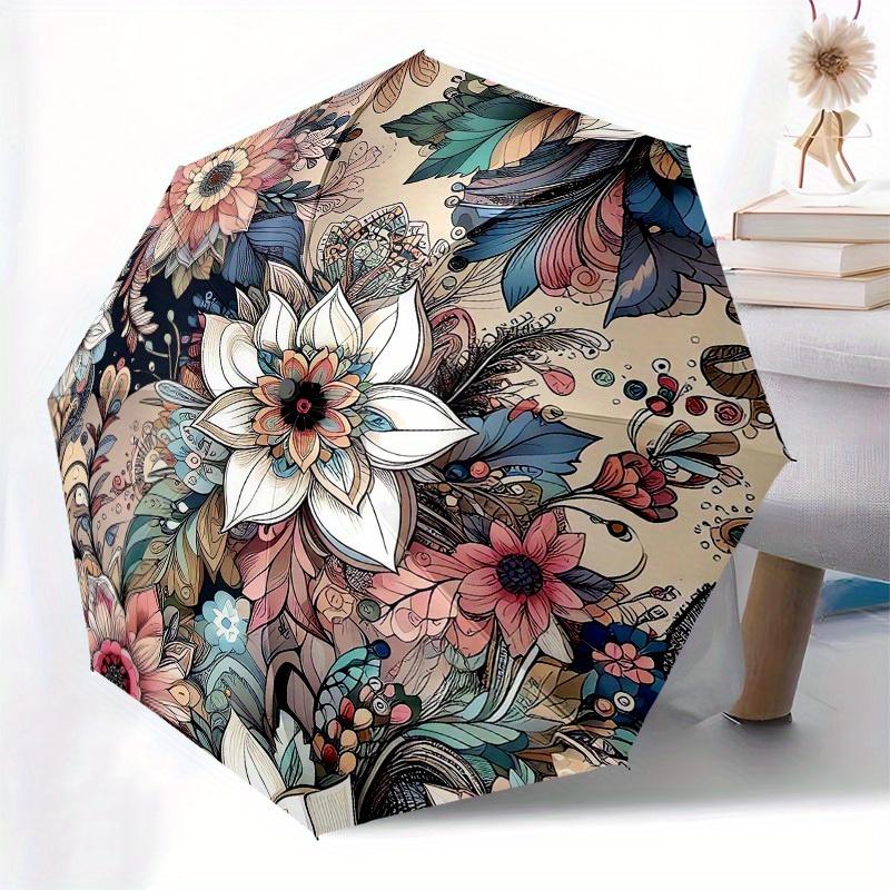1pc Floral Mandala Design Umbrella with Plastic Handle,Suitable for All Seasons Home Travel Outdoor UmbrellaM1283