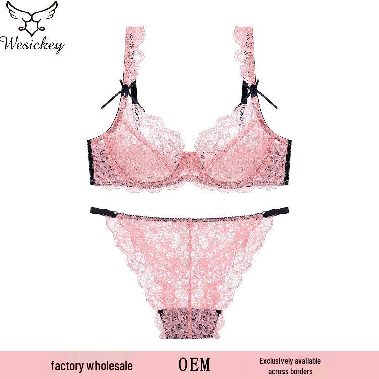 Francouzský styl průhledná krajková souprava podprsenky: Minimalizuje vzhled velkých prsou, Proti povislým prsům, Sexy spodní prádlo pro ženy