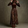 Women's Slim Fit Skirt Suit Long Sleeve Velvet Top High Waist Paisley Print Maxi Skirt