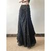 Y2k Vintage Temperament Lace Mesh Pleated Women Skirt High Waist Gothic Bow Slim Bandage A-line Long Skirts Chic Harajuku Faldas