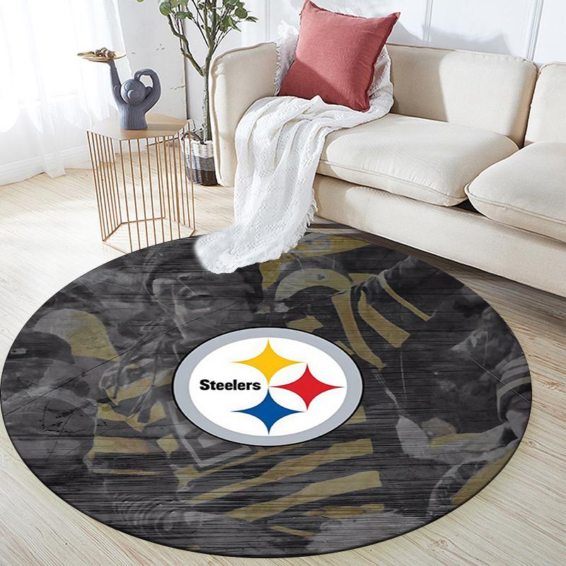 Pittsburgh Steelers Round Area Rug,Carpet Rug for Living Room Bedroom Sofa Playroom Decor,Non-slip Floor Mat