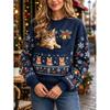 Christmas Cat Pocket Print Sweatshirt Retro Long Sleeve Top Holiday