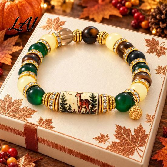 Cute Owl Cat Bird Bracelet Stretch Deer Beaded Bracelet Retro Animal Bead Bull Skull Birthday Present for Her Elastic Boho Women Autumn Holiday