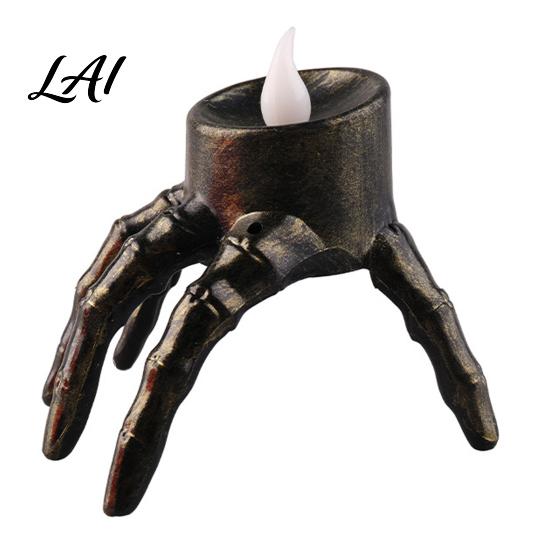 Spooky Home Decor Halloween Skeleton Hand Candle Light Gothic Creepy Skull Hands Fake LED Decorative Props for Festival Table Centerpiece Entryway,