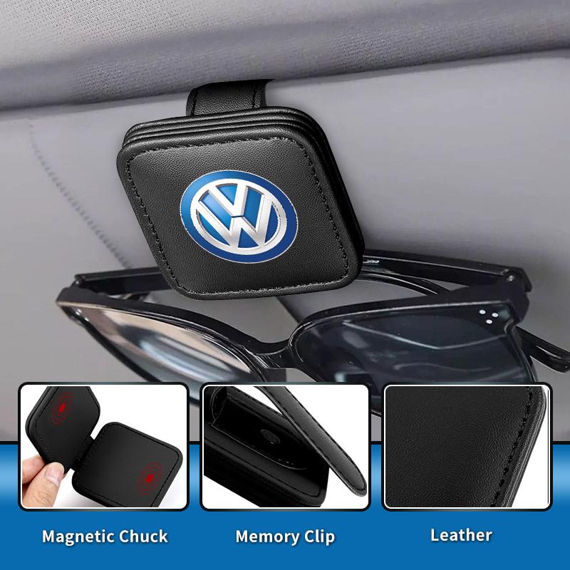 Car Black Sunshade Square Leather Sunglasses Holder For VW Scirocco Jetta Beetle Golf Passat Touran Polo Tiguan Sharan QO9